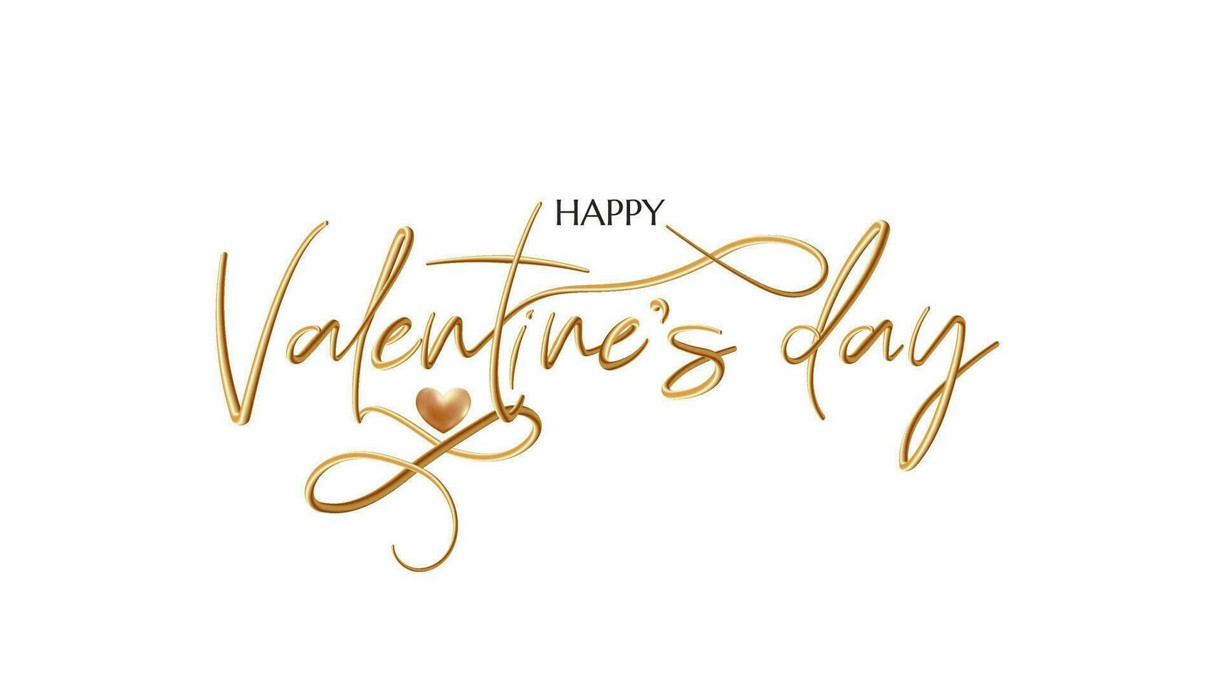 A happy Valentine's Day banner with golden lettering, in a heart shape creating a luxurious and modern design. The realistic gold, perfect for greeting cards or romantic posters. Not AI. vector