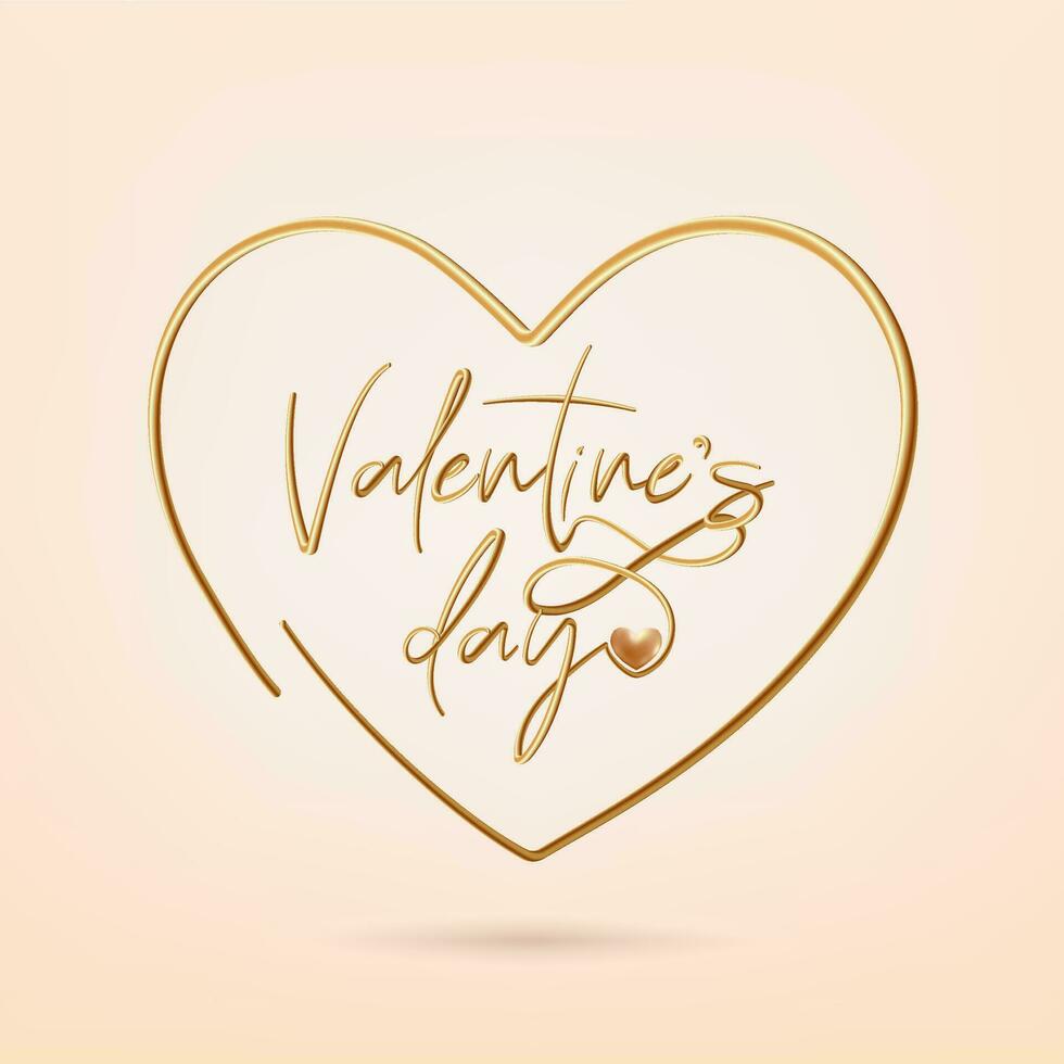 A happy Valentine's Day banner with golden lettering, in a heart shape creating a luxurious and modern design. The realistic gold, perfect for greeting cards or romantic posters. Not AI. vector