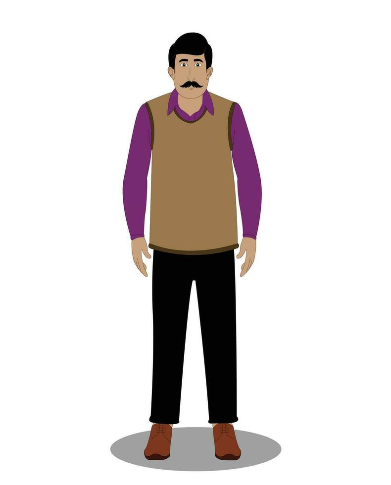 Indian teacher front view cartoon character for 2d animation vector