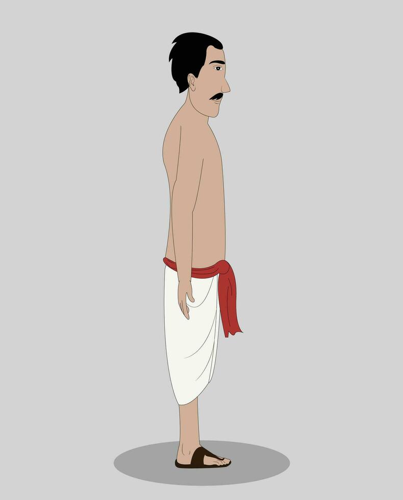 Indian village poor men side view 2d cartoon character for animation vector