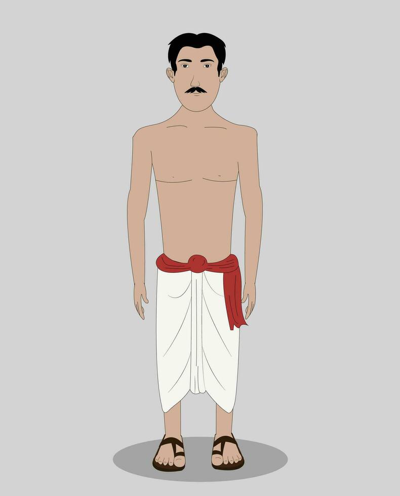 Indian village poor men front view 2d cartoon character for animation vector