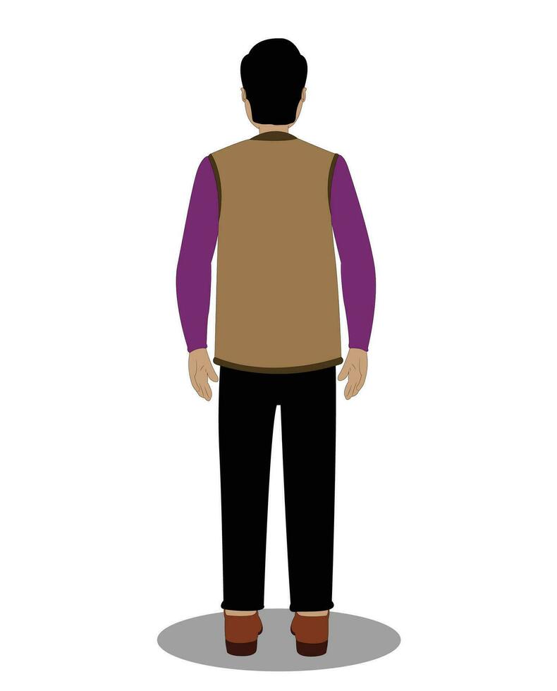 Indian teacher back view cartoon character for 2d animation vector