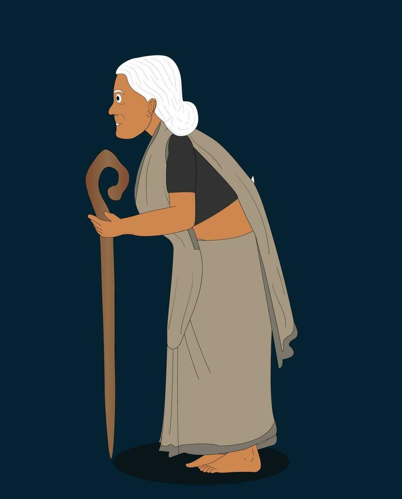 Indian old women side view cartoon character for 2d animation vector