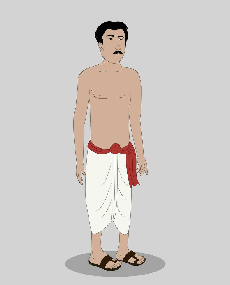 Indian village poor men three quarter view 2d cartoon character for animation vector