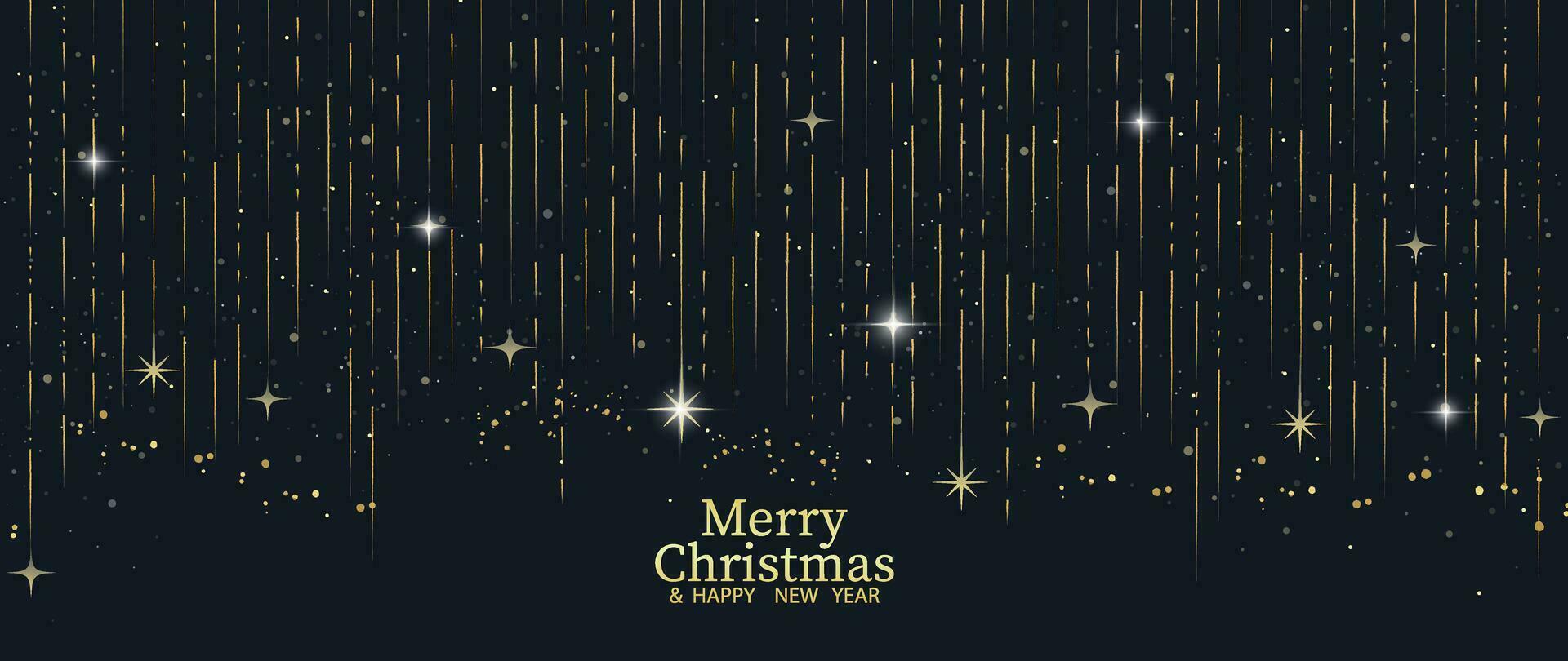 Luxury christmas and happy new year concept background vector. Elegant glittering gold christmas meteor decorated with twinkling star on dark blue background. Design for wallpaper, card, cover,poster. vector