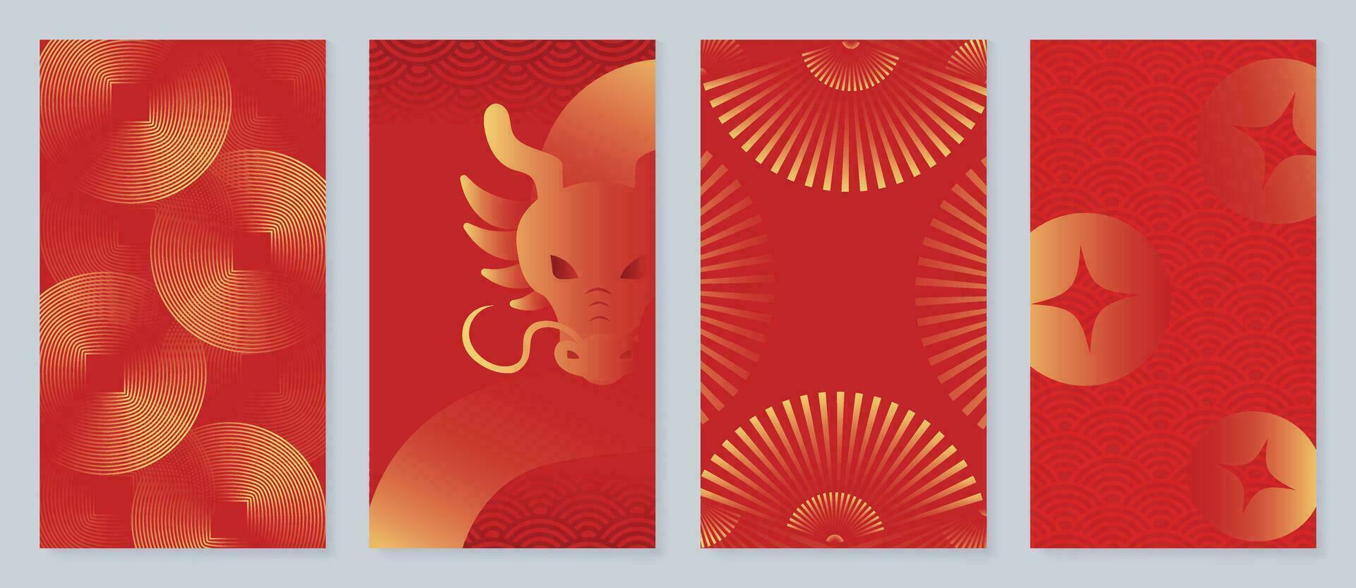 chino nuevo año 2024 tarjeta antecedentes vector. año de el continuar diseño con dorado continuar, Fuegos artificiales, chino modelo. elegante oriental ilustración para cubrir, bandera, sitio web, calendario, sobre. vector