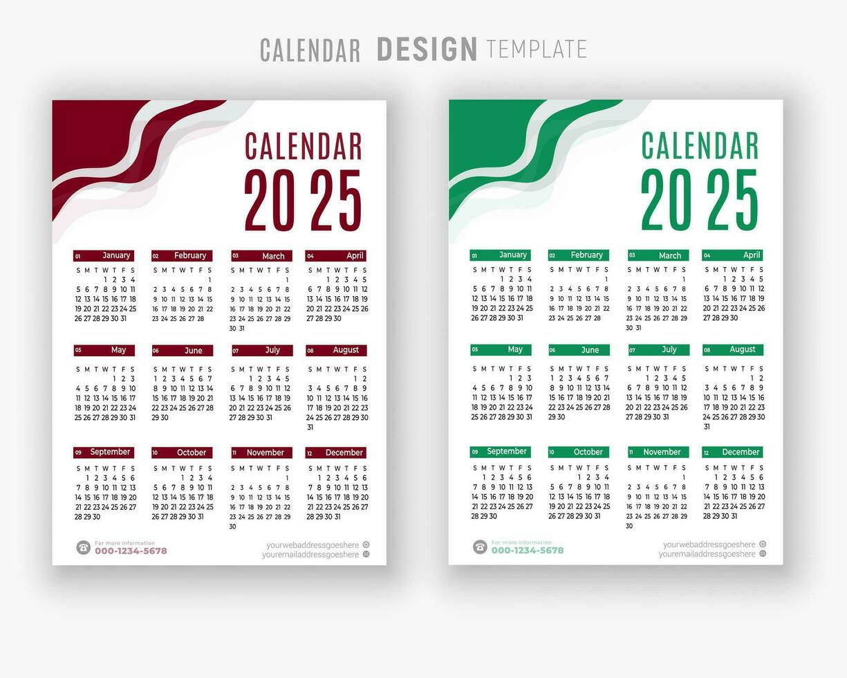 vector 2025 calendario diseño modelo para contento nuevo año planificador