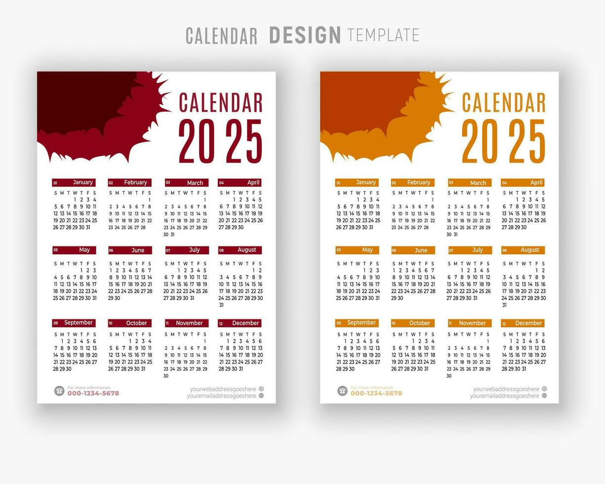 Vector 2025 calendar design template for happy new year planner