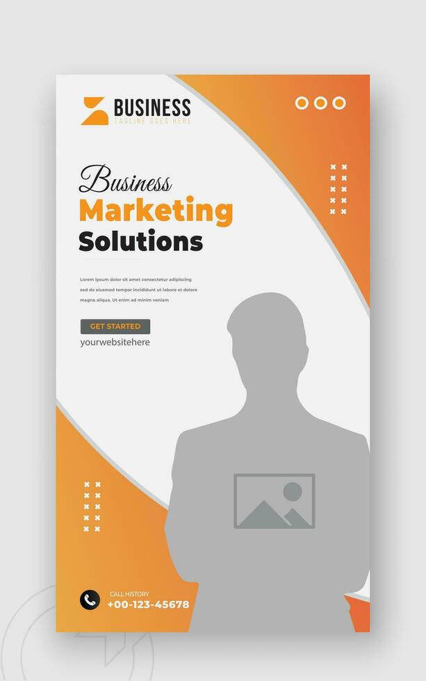 Digital marketing solution or corporate business social media story template design in abstract orange gradient color shape and white background vector