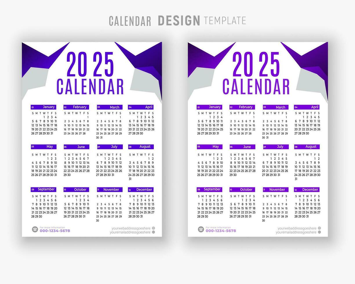 Vector 2025 calendar design template for happy new year planner
