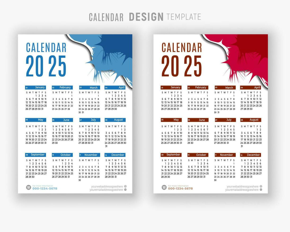 Vector 2025 calendar design template for happy new year planner