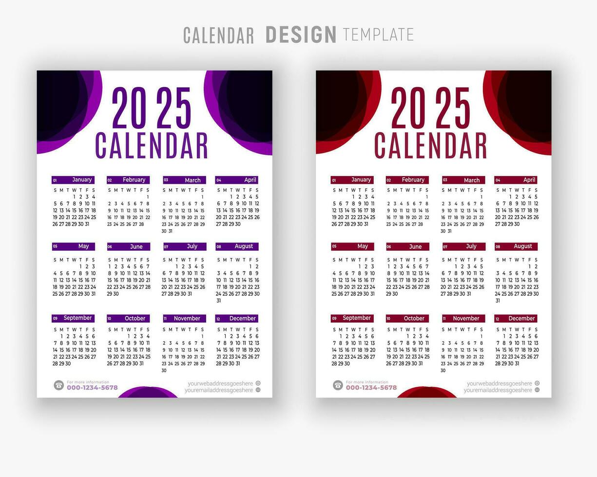 Vector 2025 calendar design template for happy new year planner