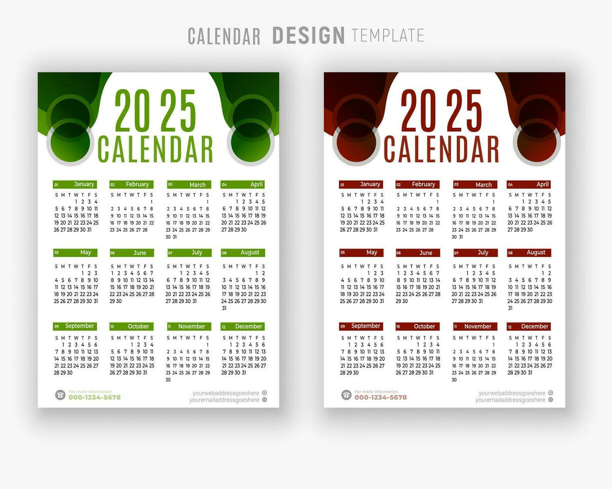 Vector 2025 calendar design template for happy new year planner