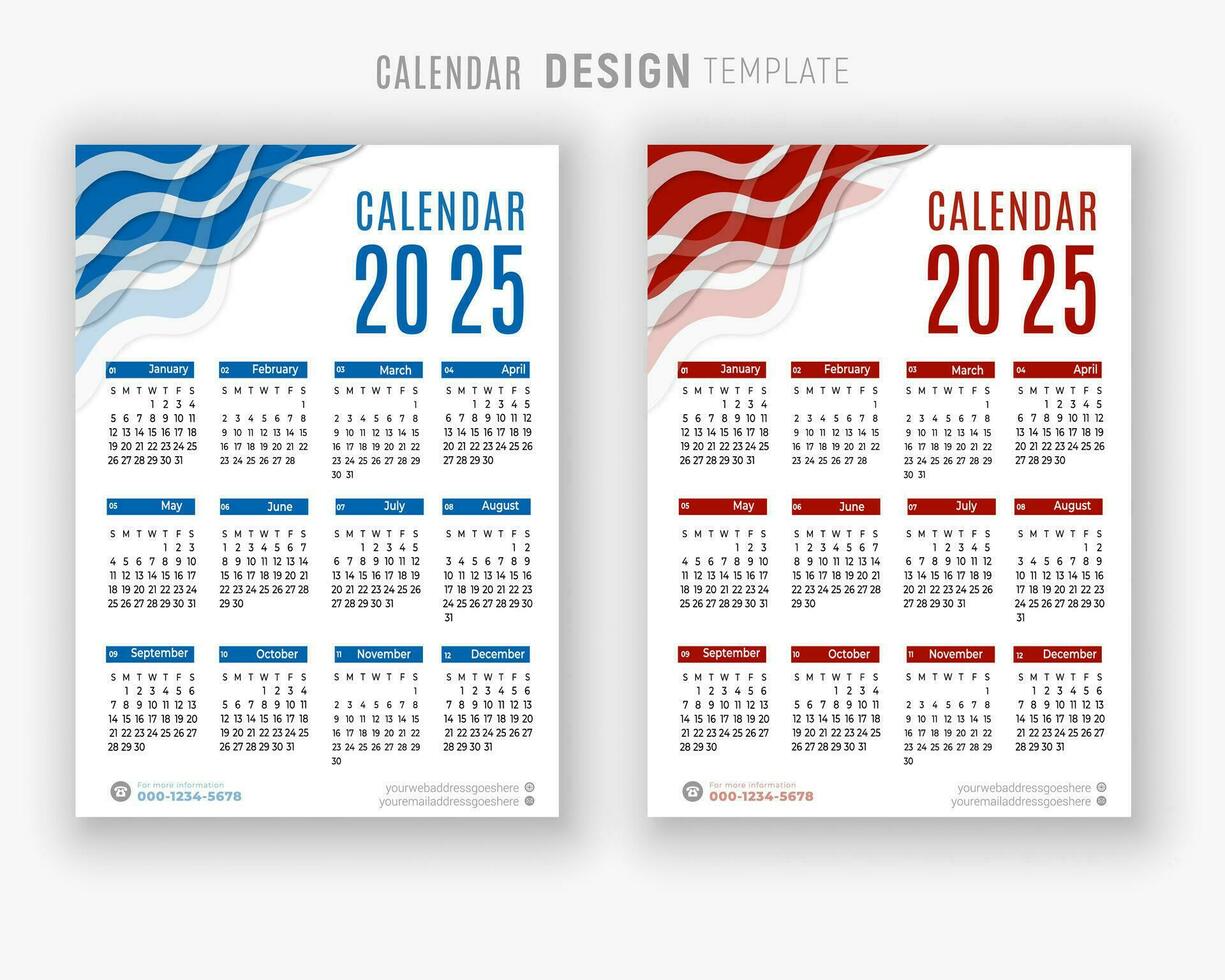 Vector 2025 calendar design template for happy new year planner