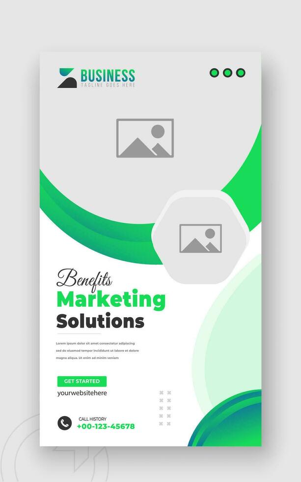 Digital marketing solution or corporate business social media story template design in abstract green gradient color shapes and white background vector