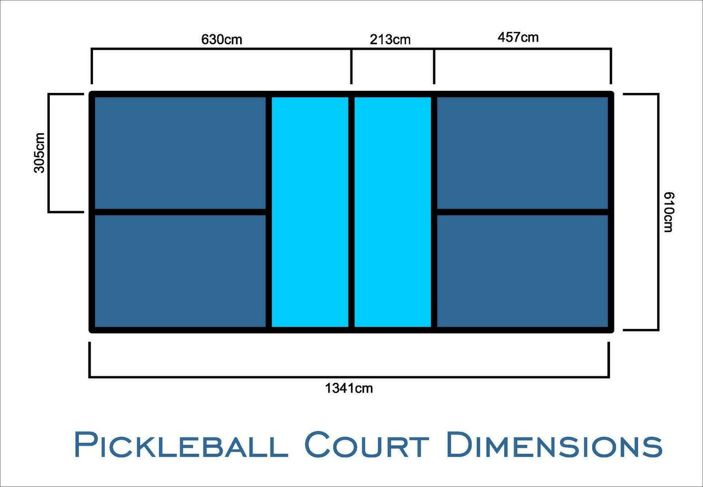 Universal Pickleball Court Dimensions size measurements  in centimeter  top view vector