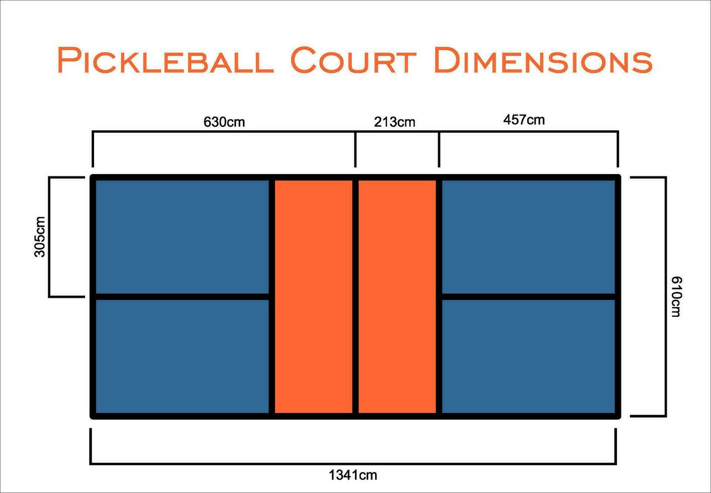 Universal Pickleball Court Dimensions size measurements  in centimeter  top view vector