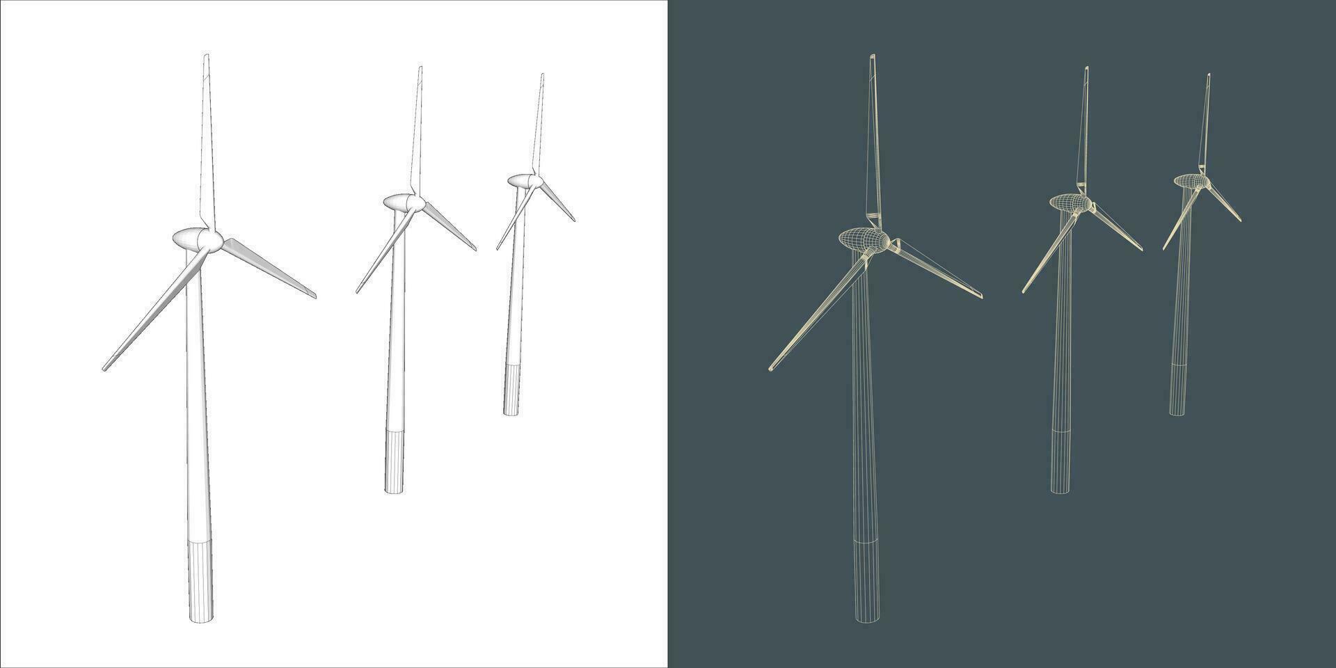 Vector windmill Wind turbine line Wire-frame style . Alternative renewable power generator - green energy