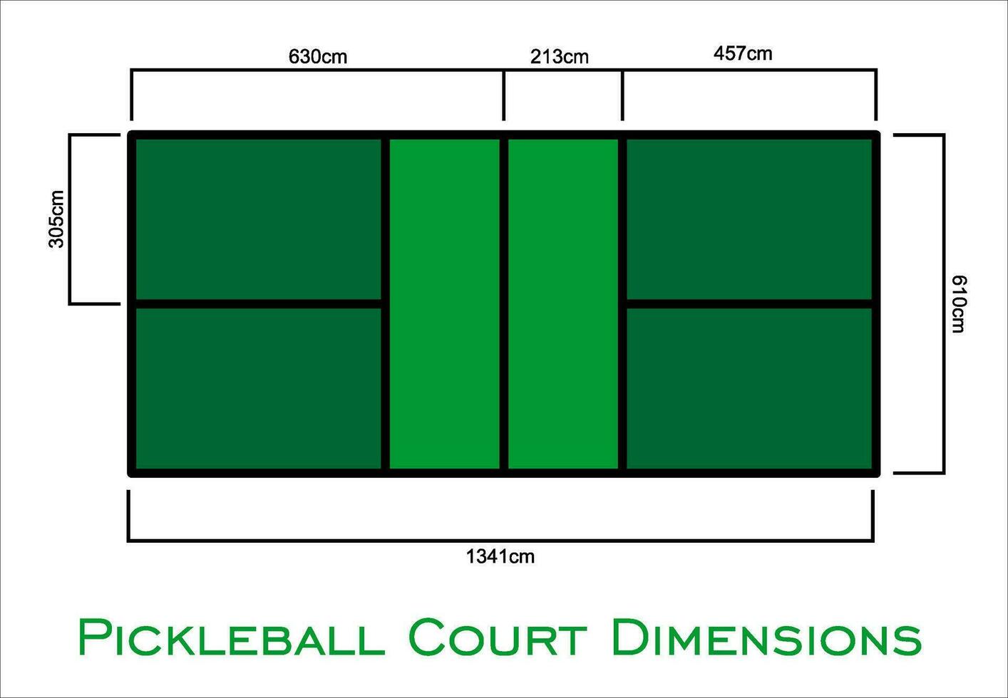 Universal Pickleball Court Dimensions size measurements  in centimeter  top view vector