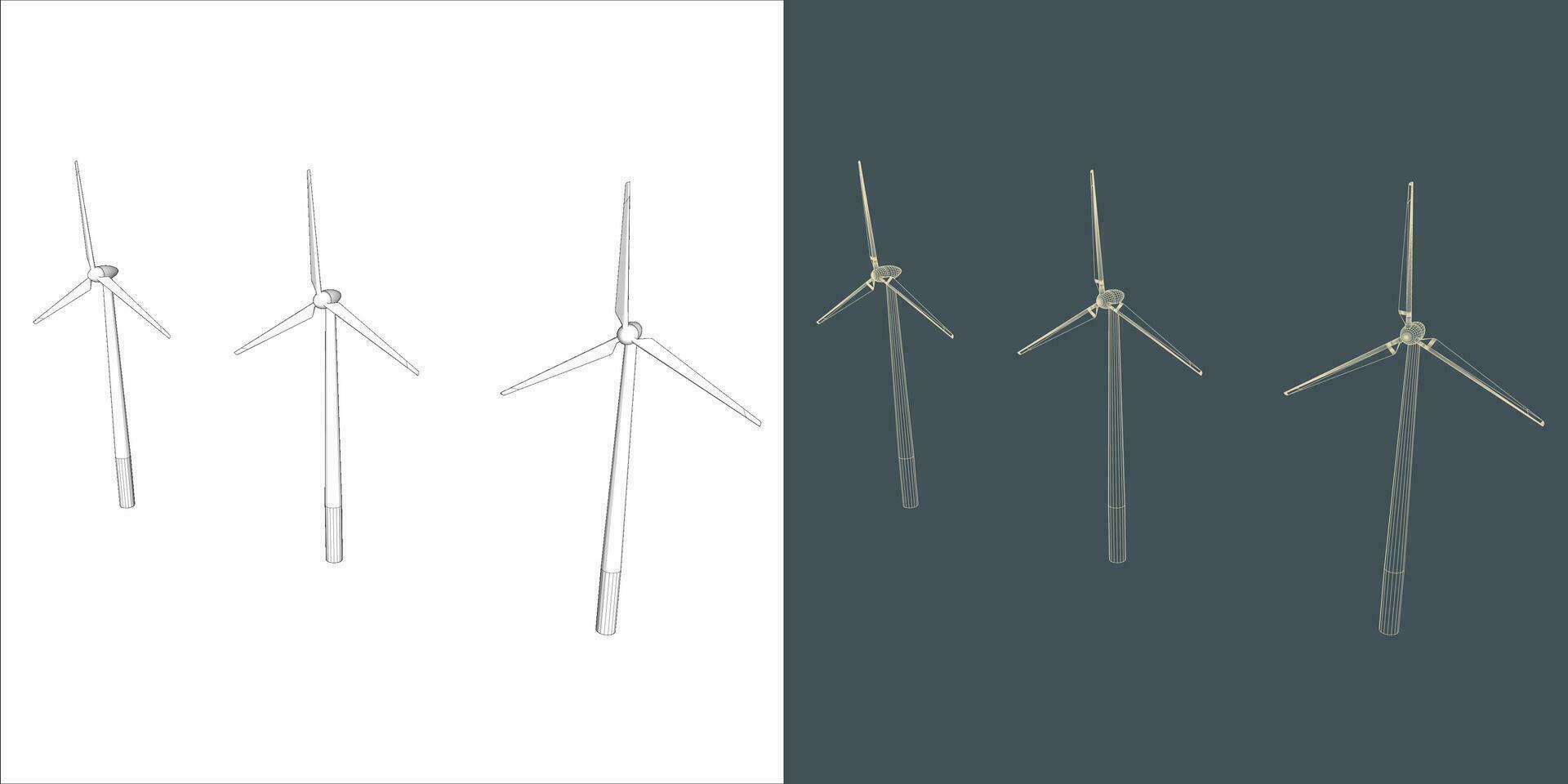 Vector windmill Wind turbine line Wire-frame style . Alternative renewable power generator - green energy