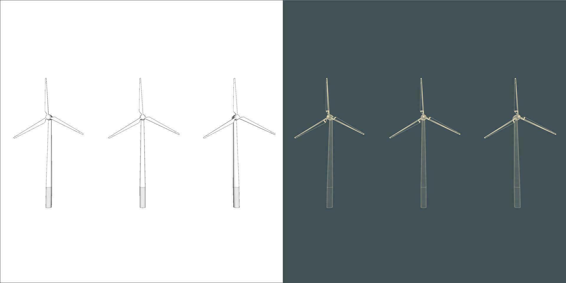 Vector windmill Wind turbine line Wire-frame style . Alternative renewable power generator - green energy