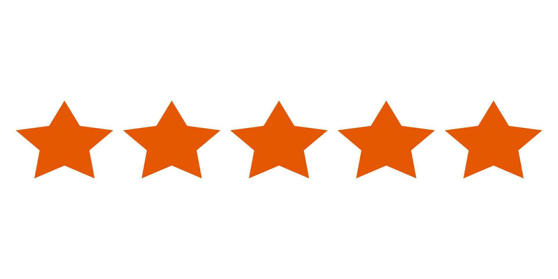 Five stars customer product rating review. Flat icon for apps and websites. Hand Drawn Vector illustration isolated on white. Simple and Asymmetric star symbol for Button, Online Ranking, Opinion.