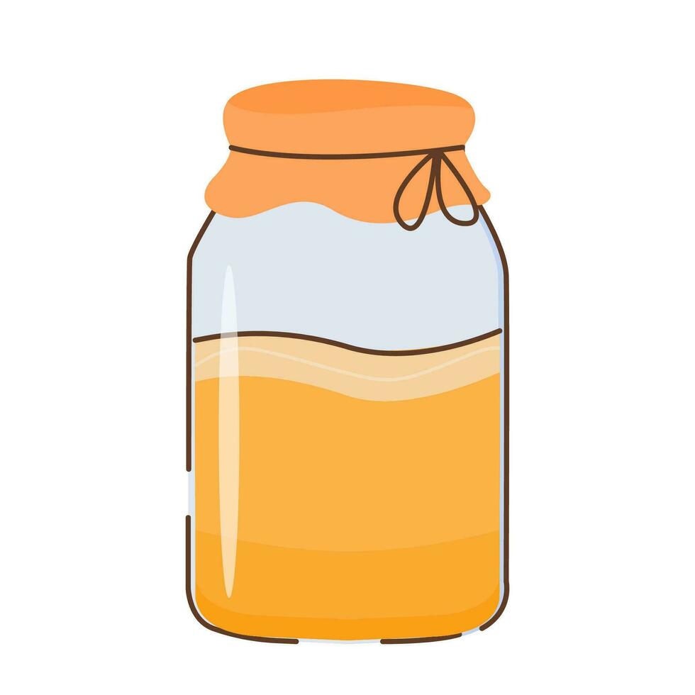 kombucha fermentado probiótico hecho en casa beber. té seta fabricación de cerveza en masón frasco. sano té hongo bebida contorno de colores icono. plano estilo vector ilustración aislado en blanco antecedentes.