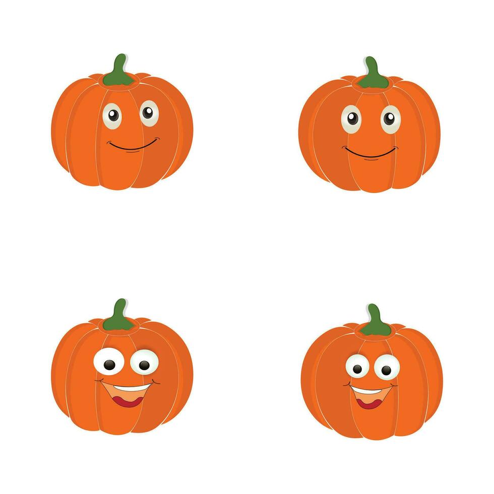 Pumpkins character cartoon, Halloween pumpkin icon vector. Flat design, halloween scary pumpkin with smile, happy face, various expression. vector