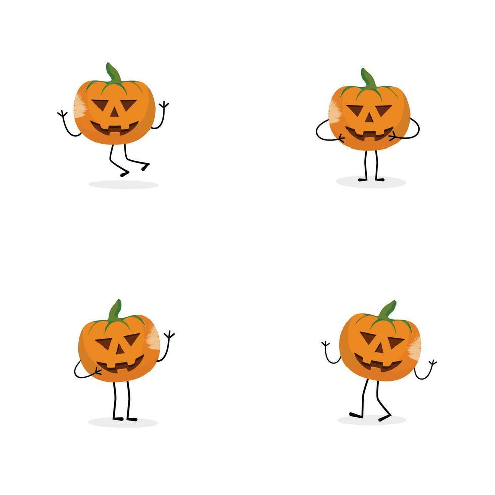 calabazas personaje dibujos animados, Víspera de Todos los Santos calabaza icono vector. plano diseño, Víspera de Todos los Santos de miedo calabaza con sonrisa, contento rostro, varios expresión. vector