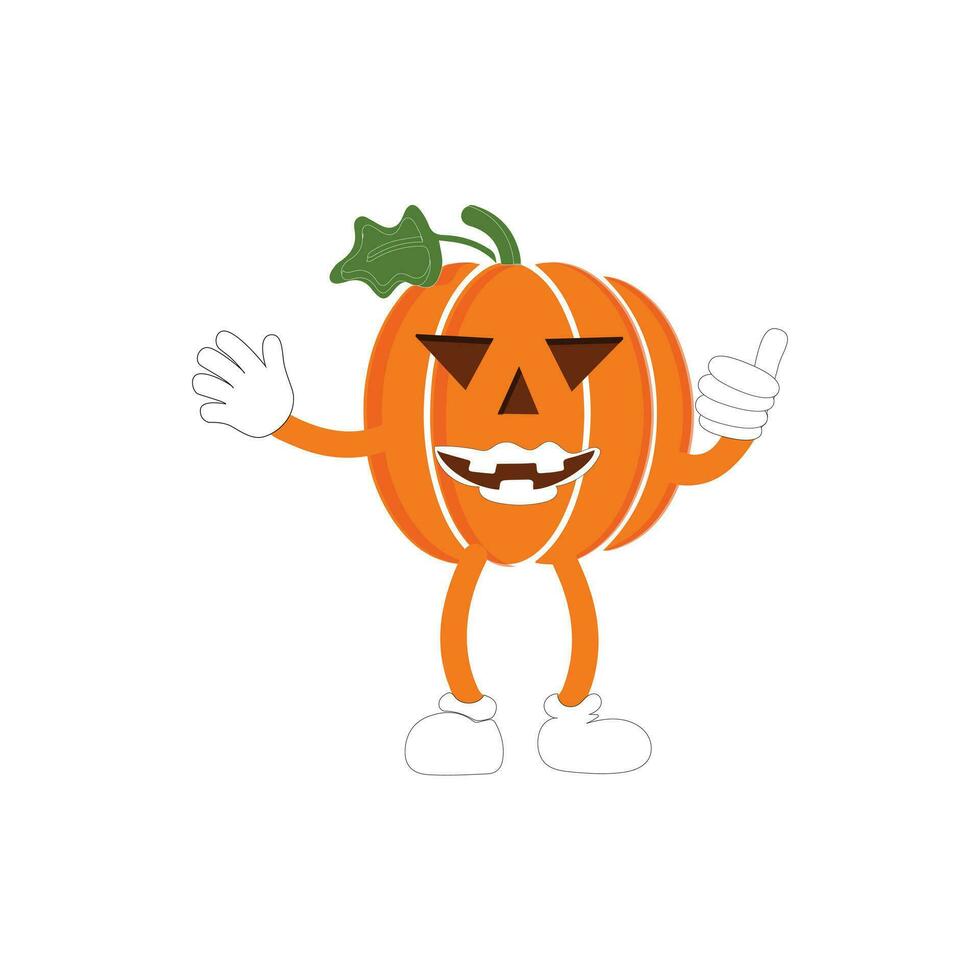 calabazas personaje dibujos animados, Víspera de Todos los Santos calabaza icono vector. plano diseño, Víspera de Todos los Santos de miedo calabaza con sonrisa, contento rostro, varios expresión. vector