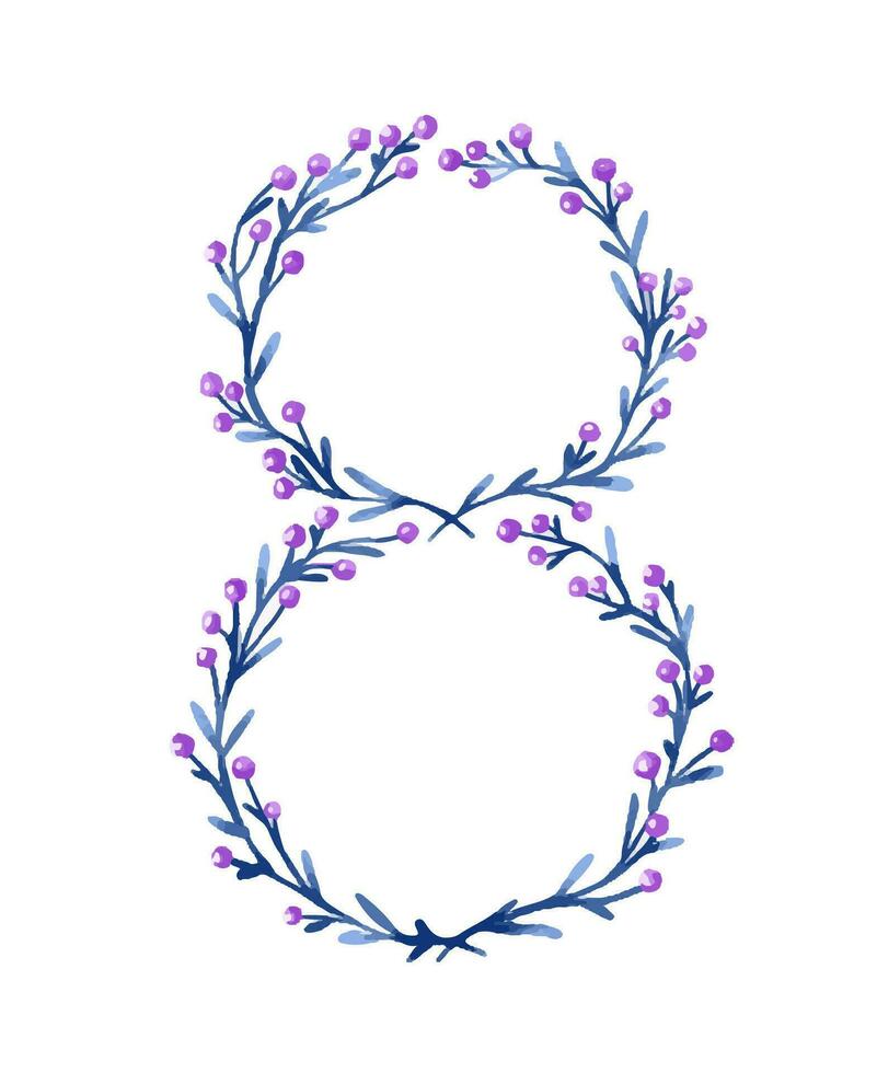 Set of number 8 with different flowers. Botanical composition fo vector