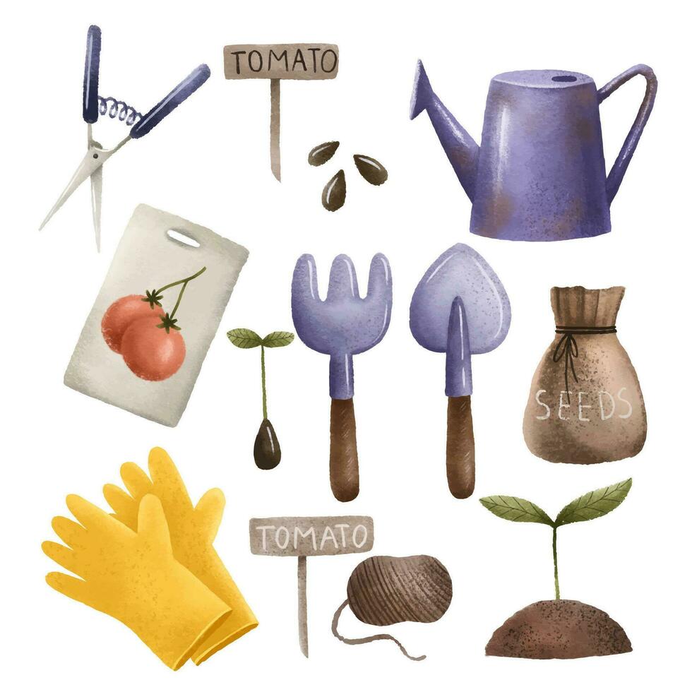 Garden tools collection, equipment for gardening and farming, to vector