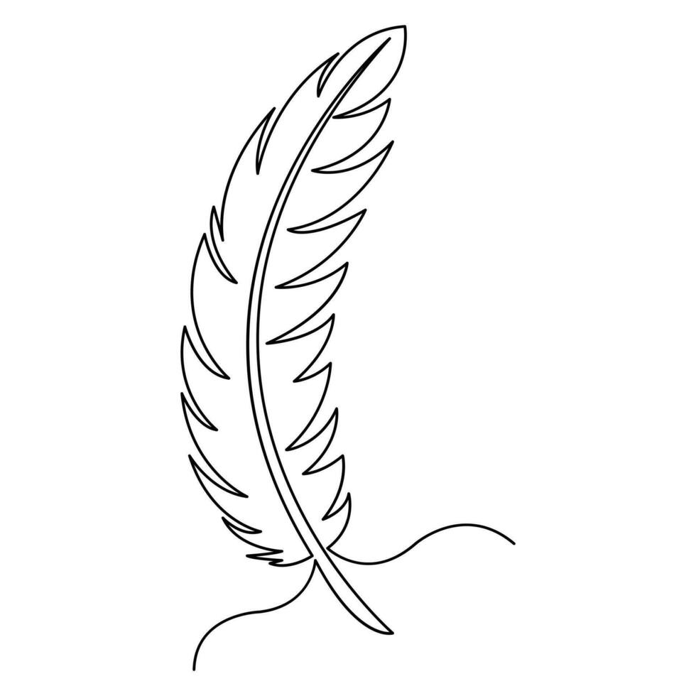 Bird feather drawing of continuous one line isolated outline vector illustration