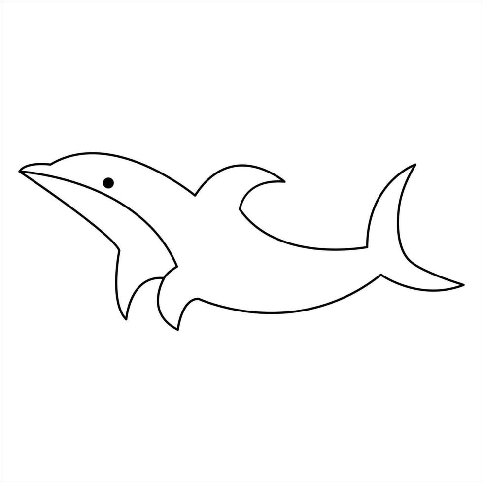 Dolphin fish outline vector illustration and minimalist design continuous single line art drawing