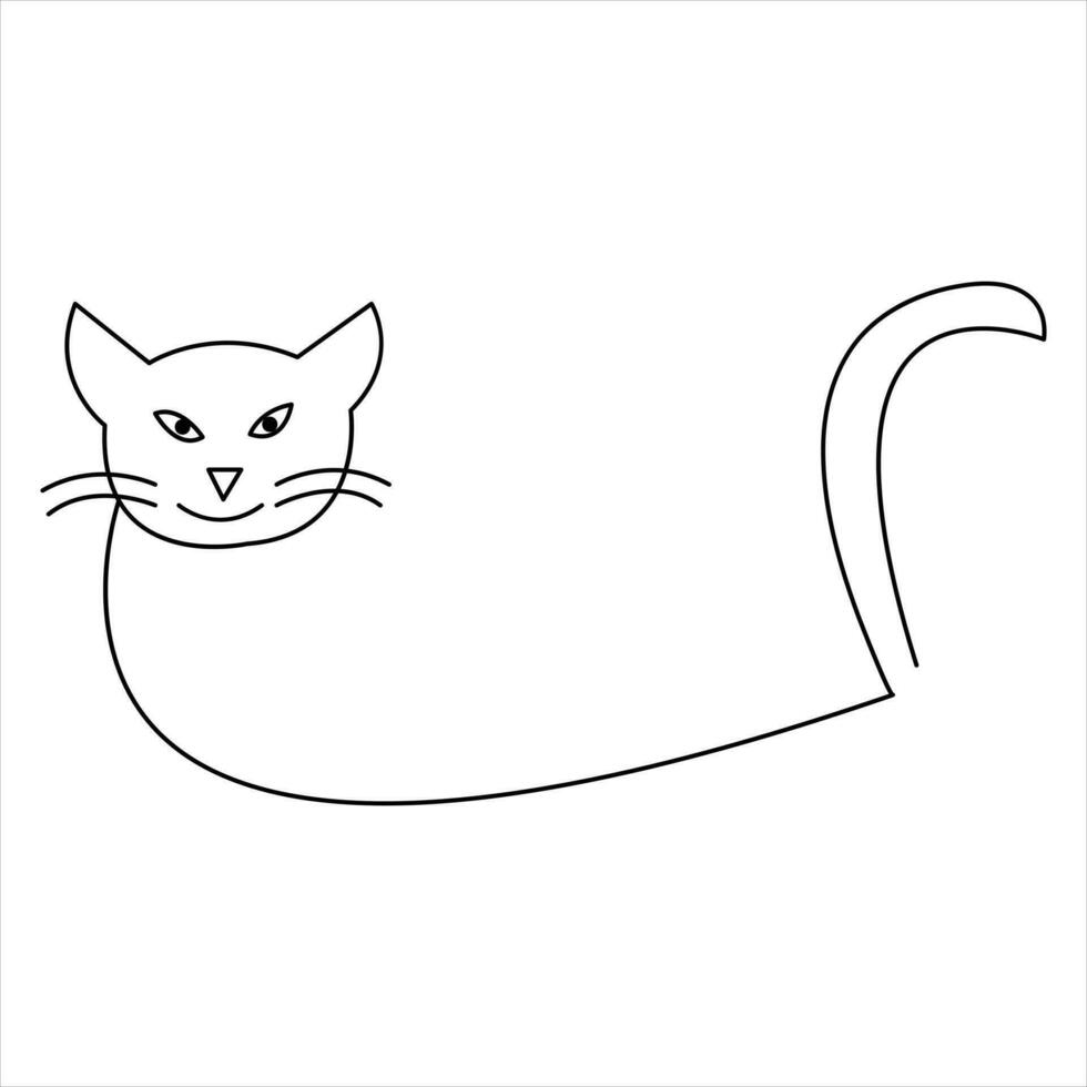 Cat pet animal single line art drawing continuous outline vector art illustration minimalist