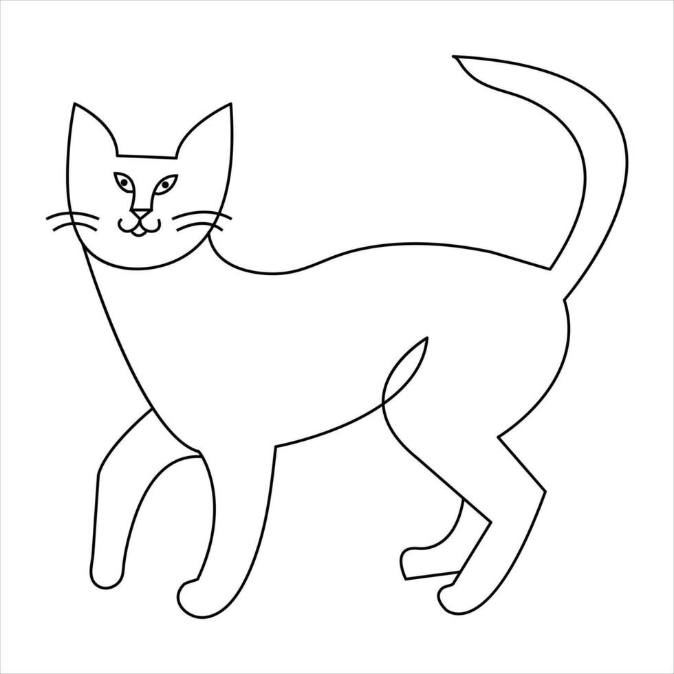 Cat pet animal single line art drawing continuous outline vector art illustration minimalist