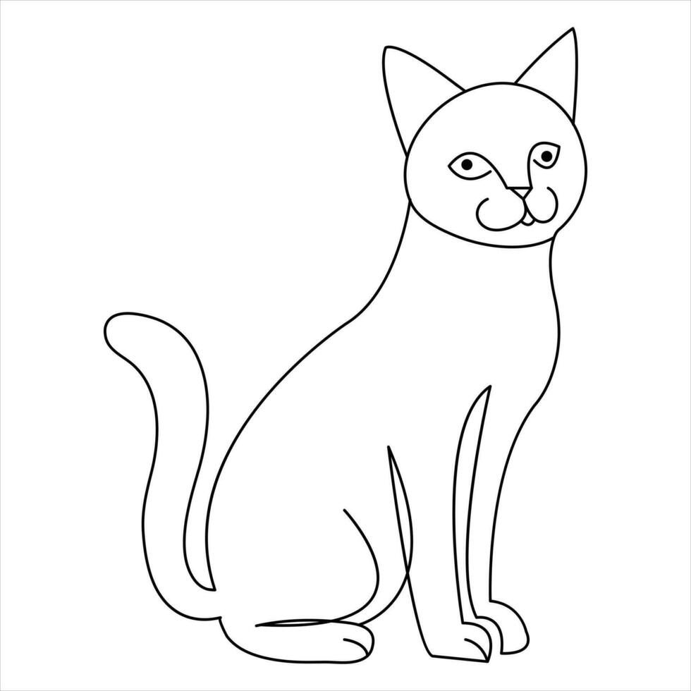 Continuous one line cat pet animal outline art vector illustration and minimalist drawing