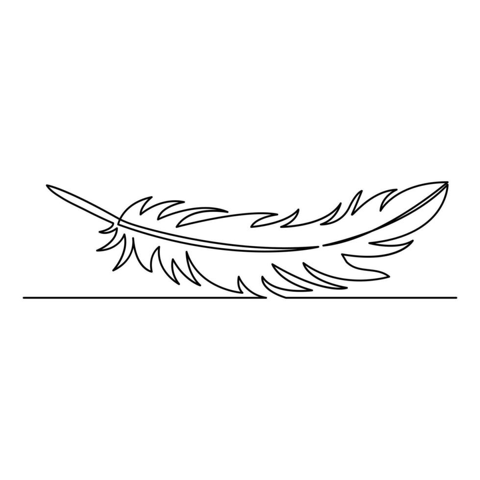Bird feather drawing of continuous one line isolated outline vector illustration