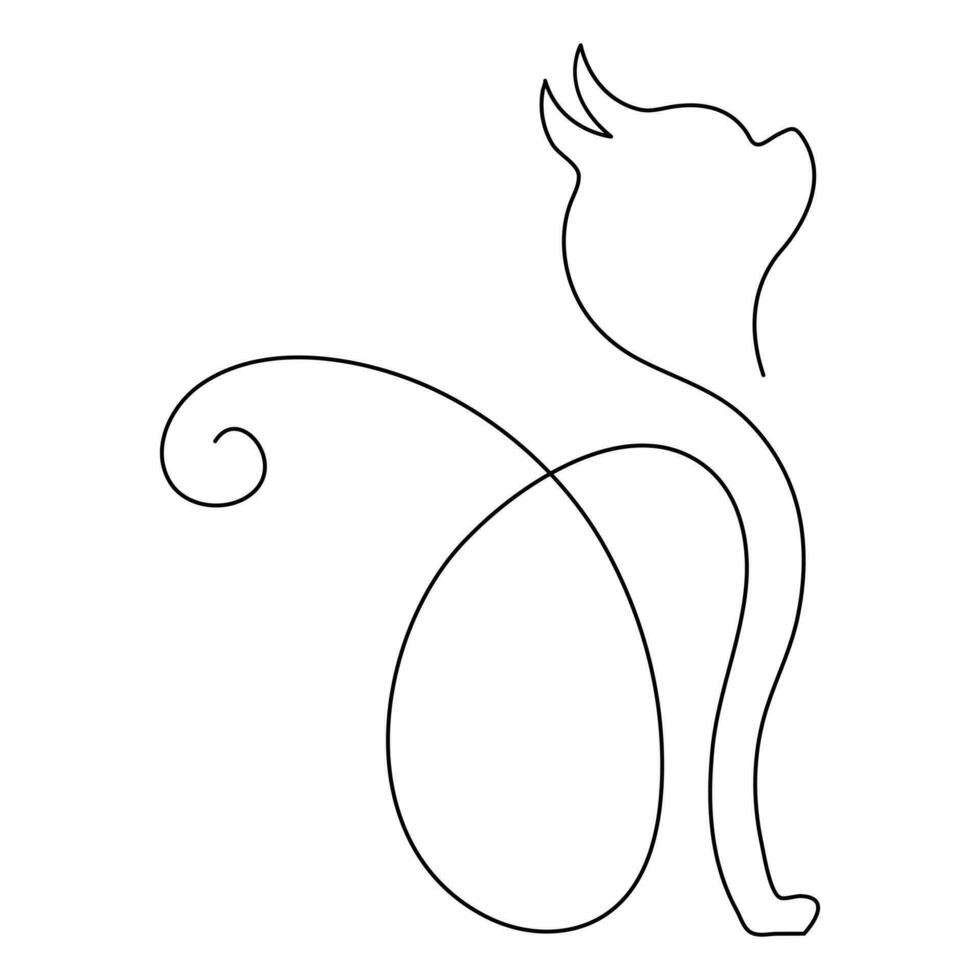 Cat pet animal single line art drawing continuous outline vector art illustration minimalist