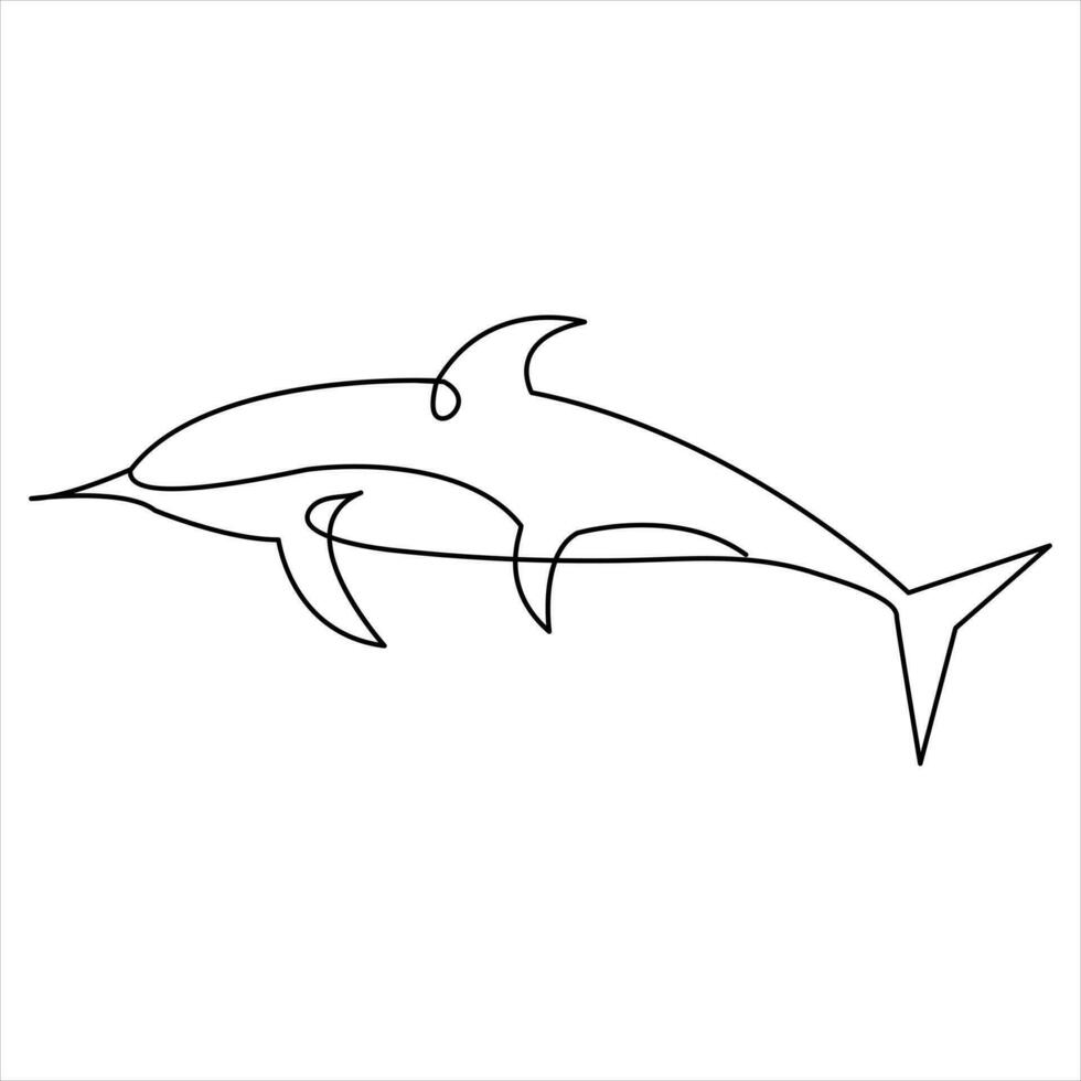 Dolphin fish outline vector illustration and minimalist design continuous single line art drawing