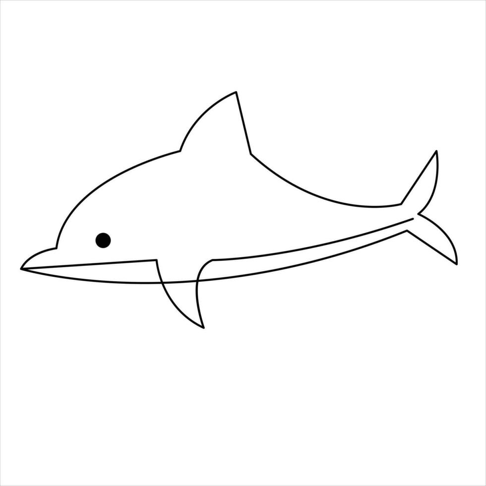 Dolphin fish outline vector illustration and minimalist design continuous single line art drawing