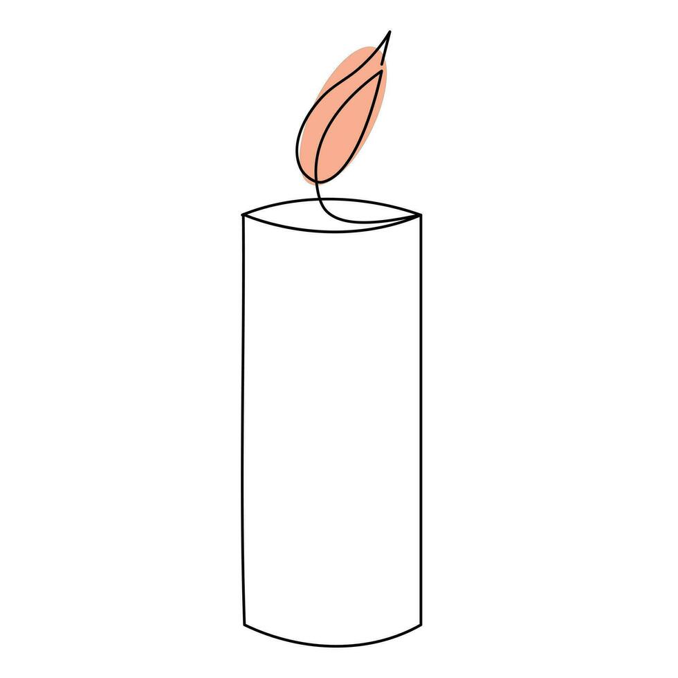 Continuous candle is burning fire drawing art by one line vector illustration minimalism design.