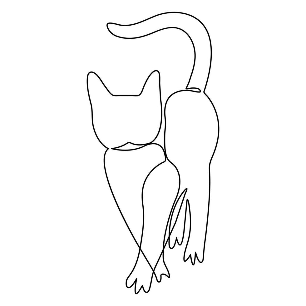 Cat pet animal single line art drawing continuous outline vector art illustration minimalist