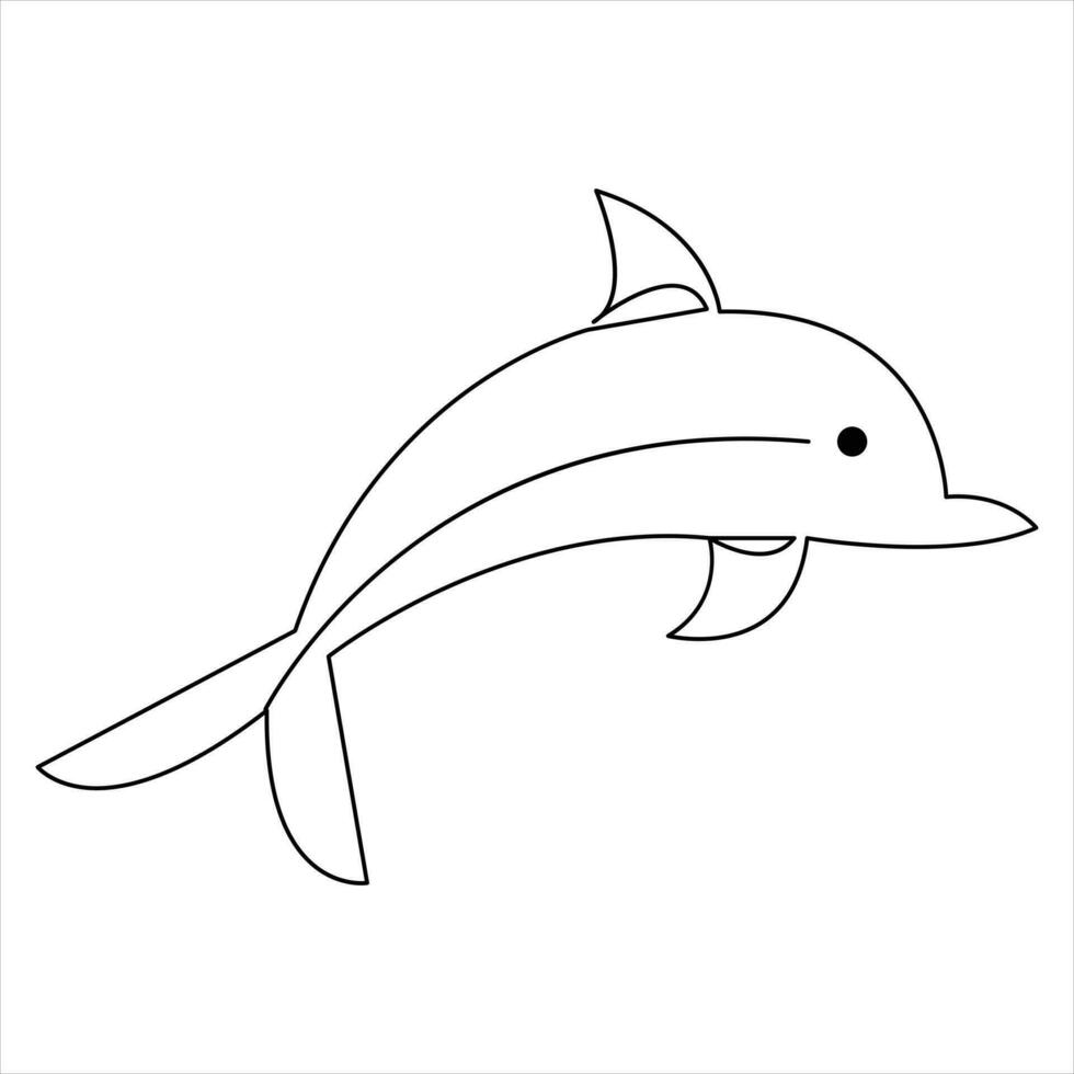 Dolphin fish outline vector illustration and minimalist design continuous single line art drawing