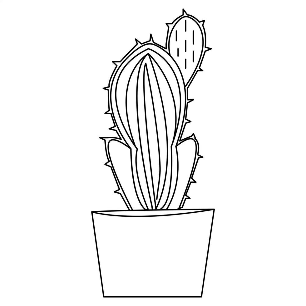 Continuous one line art drawing Cactus doodle vector and cactus plants outline minimalist design element