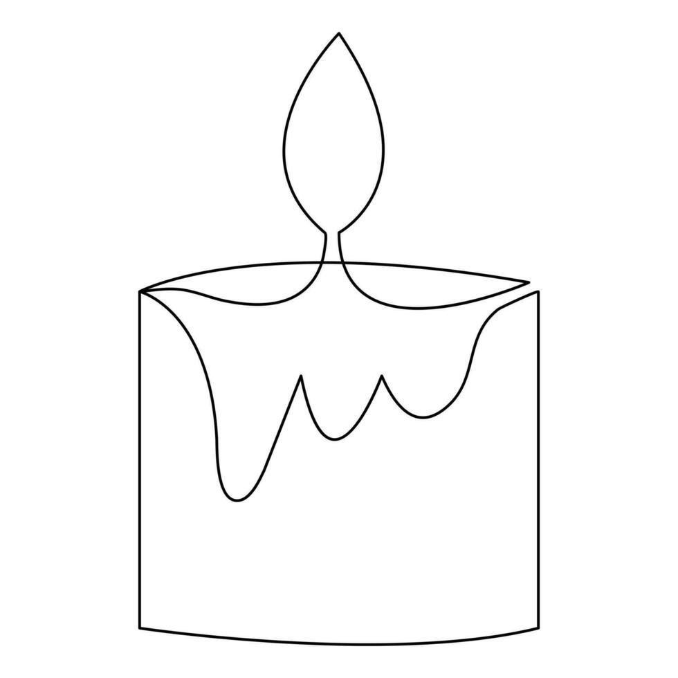 Continuous candle is burning fire drawing art by one line vector illustration minimalism design.