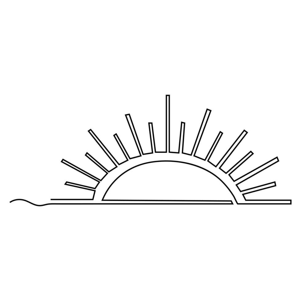 continuo uno línea Arte dibujo puesta de sol invierno en el mar contorno vector Arte ilustración