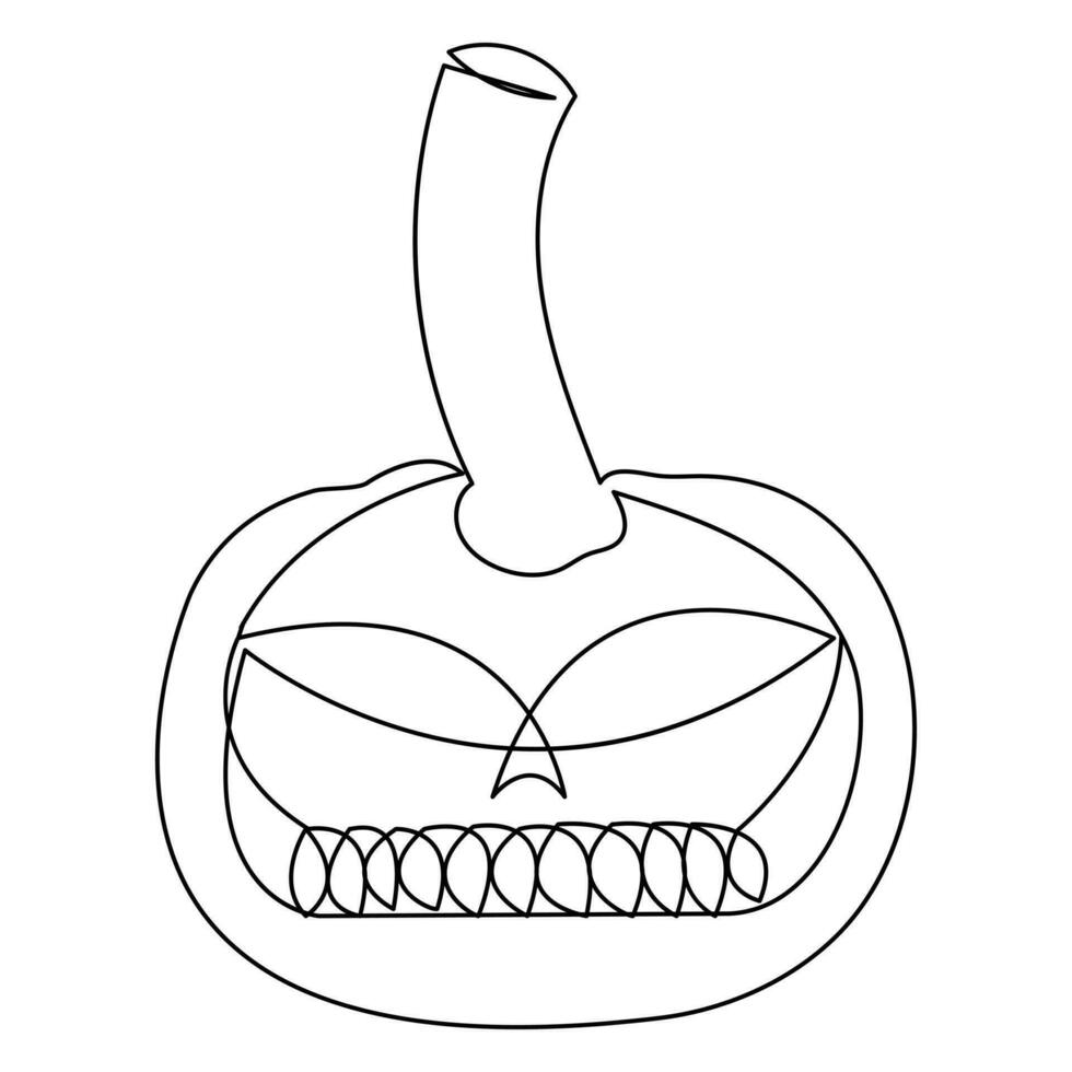 Halloween pumpkin with a face single line art drawing continuous vector outline illustration minimalism