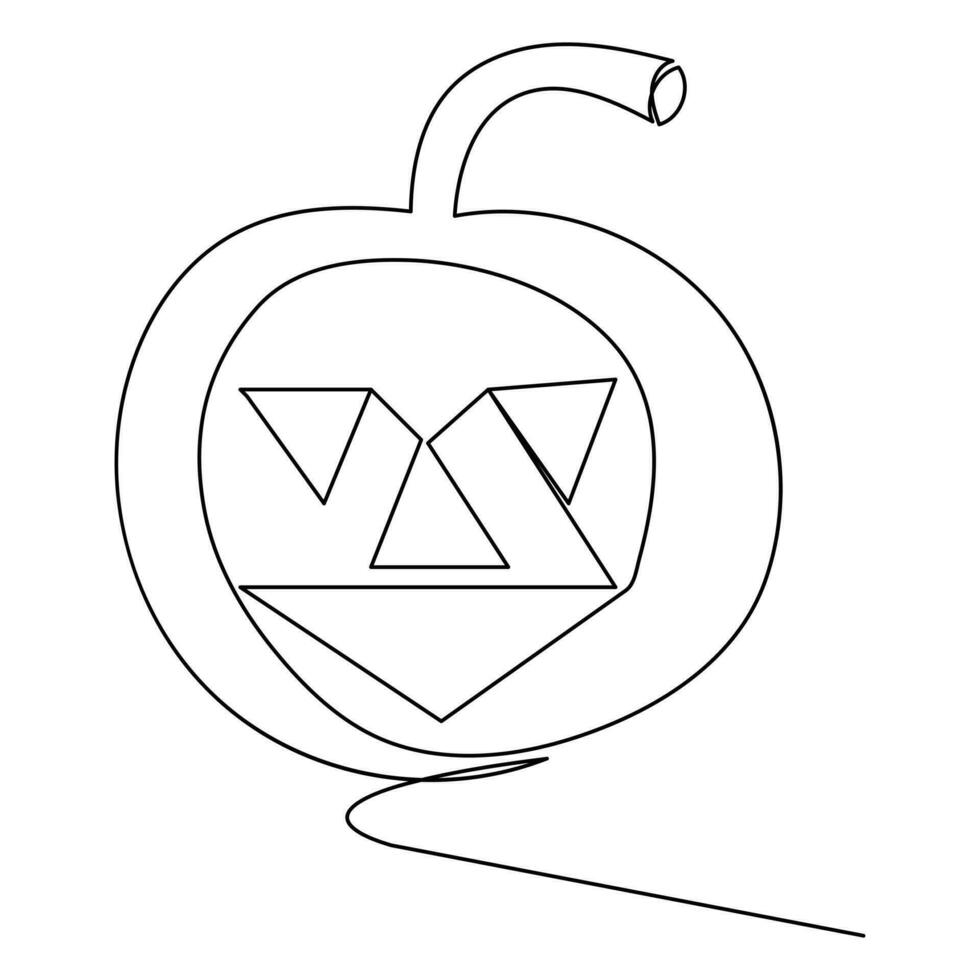 Halloween pumpkin with a face single line art drawing continuous vector outline illustration minimalism