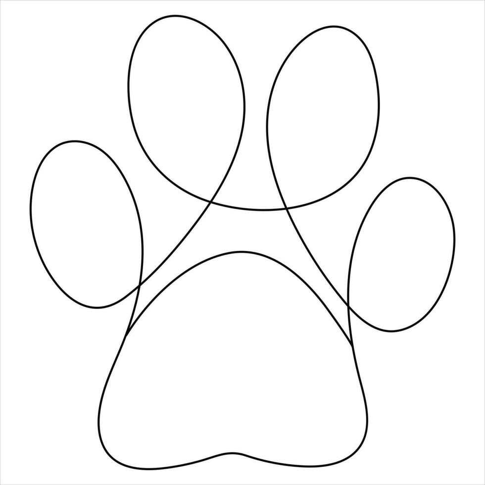 Continuous one line art drawing pet dog and cat paw foot print outline vector art illustration